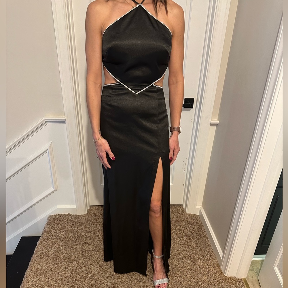 Black Halter Backless Gown with Slit